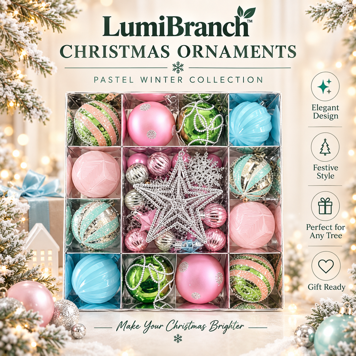 Pastel Christmas Ornament Set